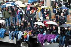 A sorority rides in the Homecoming parade October 1, 2011