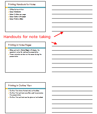 How to print slides with notes line